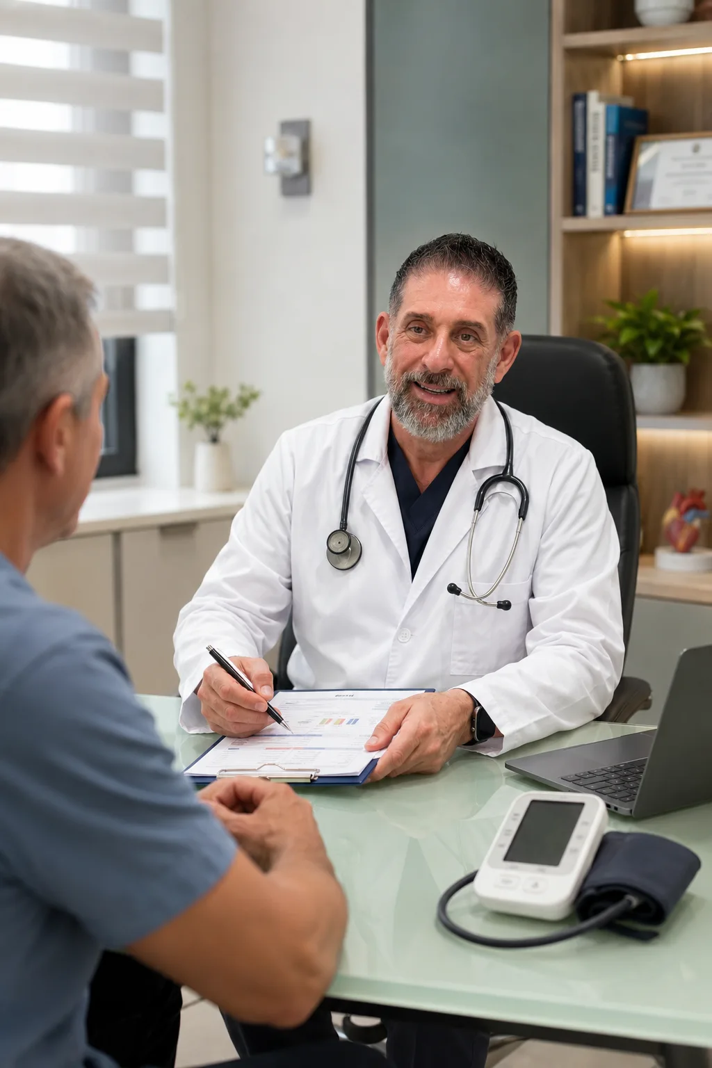Dr. Luis Croce conversando con un paciente durante una consulta médica