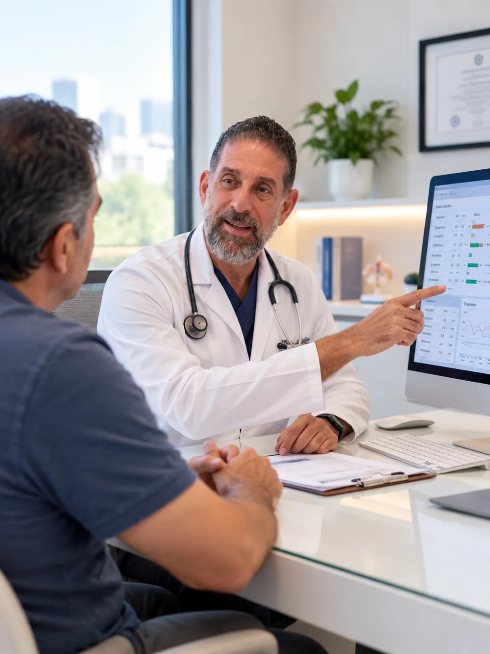 Médico revisa con un paciente sus resultados en una consulta de Medicina Interna